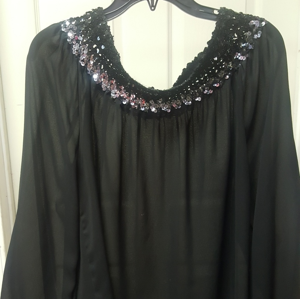 C-mon black chiffon offshoulder top with sequence